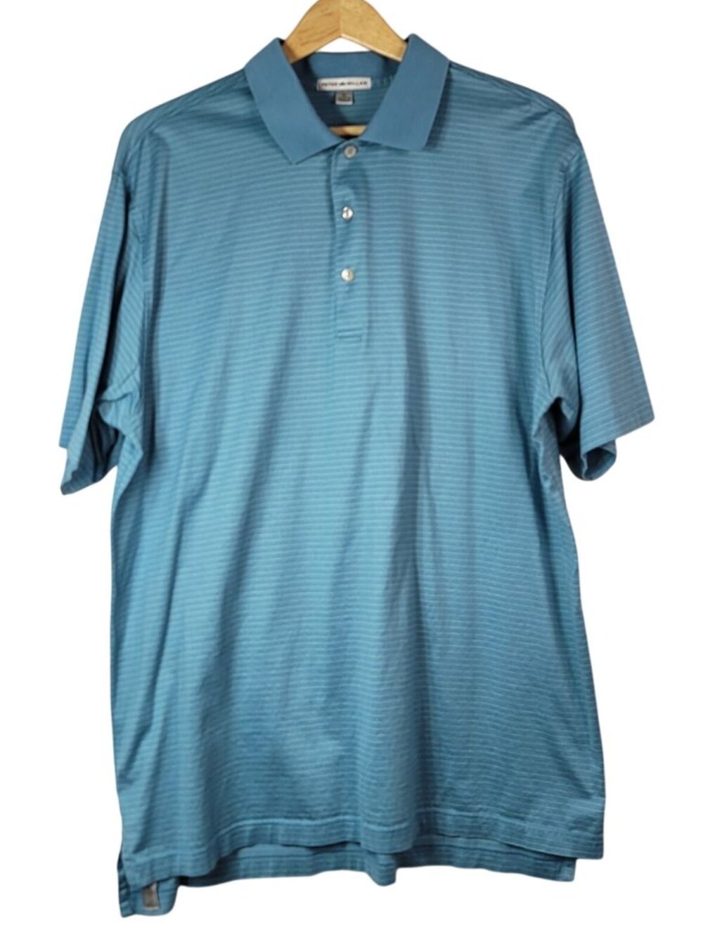 Peter Millar Mens Golf Polo Stripe Shirt Blue XL Short Sleeve Button 100% Cotton